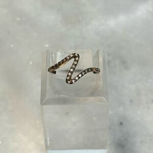 Anthropologie Pave Crystal Rhinestone Embellished Wave Ring Gold-tone Size 5.5